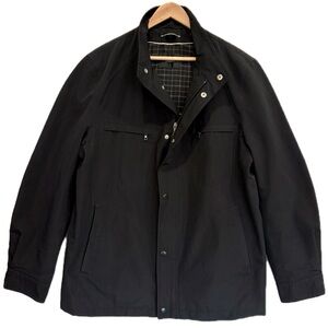 Sanyo Black Full Zip Snap Button Rain Jacket Mens M Water Resistant Overcoat